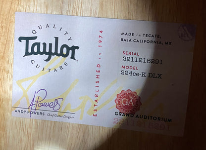 NEW! Taylor 224ce-K DLX Grand Auditorium Acoustic-Electric Guitar - Tobacco - 4.85lbs - Authorized Dealer - G06228