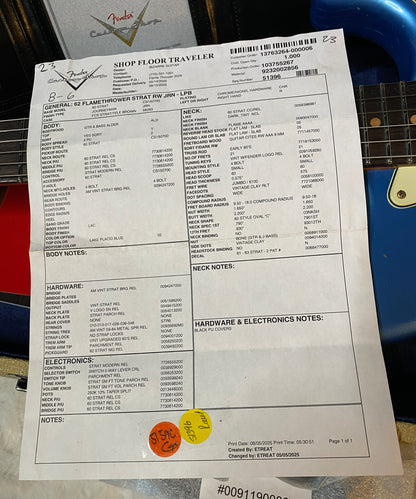 NEW ! Fender Custom Shop ' 62 Stratocaster Bizarre Guitar Exclusive Flamethrower - Journeyman Relic - Super Limited Edition - Lake Placid Blue - AAAA Flamed Maple Neck - Authorized Dealer - G05505