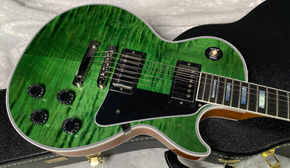 NEW! Gibson Dealer Select Custom Shop Les Paul Custom AAA Figured Flame Top - Transparent Green / Natural Back - Authorized Dealer - WOW! Only 8.7 lbs - G07689