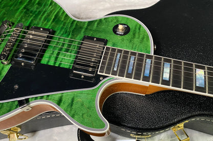 NEW! Gibson Dealer Select Custom Shop Les Paul Custom AAA Figured Flame Top - Transparent Green / Natural Back - Authorized Dealer - WOW! Only 8.7 lbs - G07689