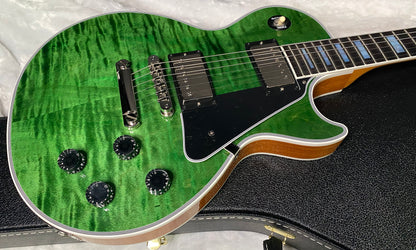 NEW! Gibson Dealer Select Custom Shop Les Paul Custom AAA Figured Flame Top - Transparent Green / Natural Back - Authorized Dealer - WOW! Only 8.7 lbs - G07689