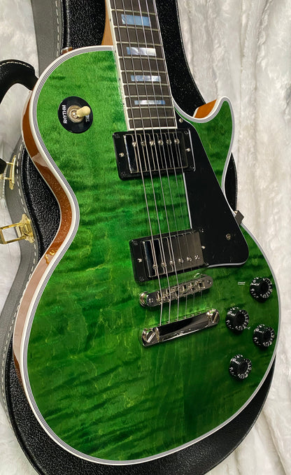 NEW! Gibson Dealer Select Custom Shop Les Paul Custom AAA Figured Flame Top - Transparent Green / Natural Back - Authorized Dealer - WOW! Only 8.7 lbs - G07689