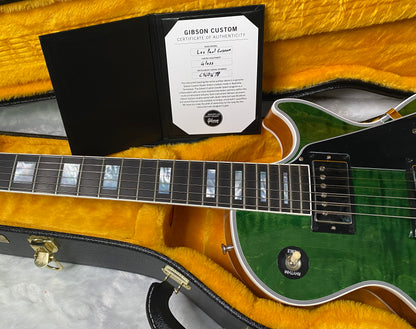 NEW! Gibson Dealer Select Custom Shop Les Paul Custom AAA Figured Flame Top - Transparent Green / Natural Back - Authorized Dealer - WOW! Only 8.7 lbs - G07689