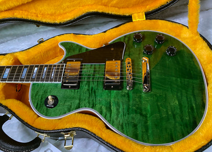 NEW! Gibson Dealer Select Custom Shop Les Paul Custom AAA Figured Flame Top - Transparent Green / Natural Back - Authorized Dealer - WOW! Only 8.7 lbs - G07689