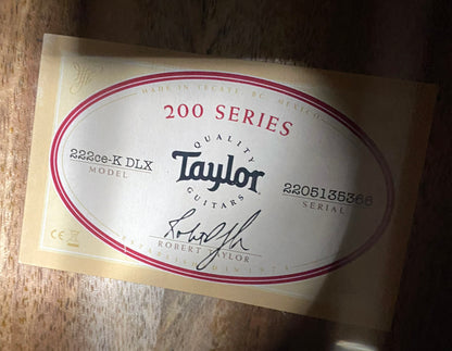 NEW! Taylor 222ce-K DLX Grand Concert Acoustic-Electric Guitar - Tobacco - 4.5lbs - Authorized Dealer - G06296