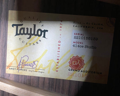 NEW! Taylor 414ce Studio Acoustic-Electric Guitar - Natural - 4.75lbs - Authorized Dealer - G06269