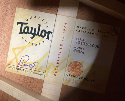 NEW! Taylor 322ce V-Class Grand Concert Acoustic-Electric Guitar - Tobacco - Authorized Dealer - 4.3lbs - G06267