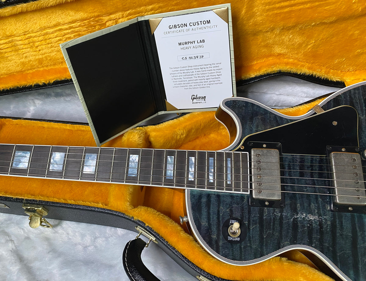 NEW! Gibson Custom Les Paul Custom AAAA Figured Monster Maple Top - Nordic Blue, Heavy Aging - 8.5lbs - G067685