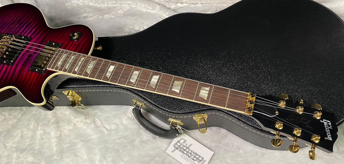 NEW! Gibson Custom Les Paul Axcess Standard Figured Top Floyd Rose Electric Guitar - Greatest Hits II - Authorized Dealer - Tri-Berry Burst - WOW! 8.45lbs - G07676