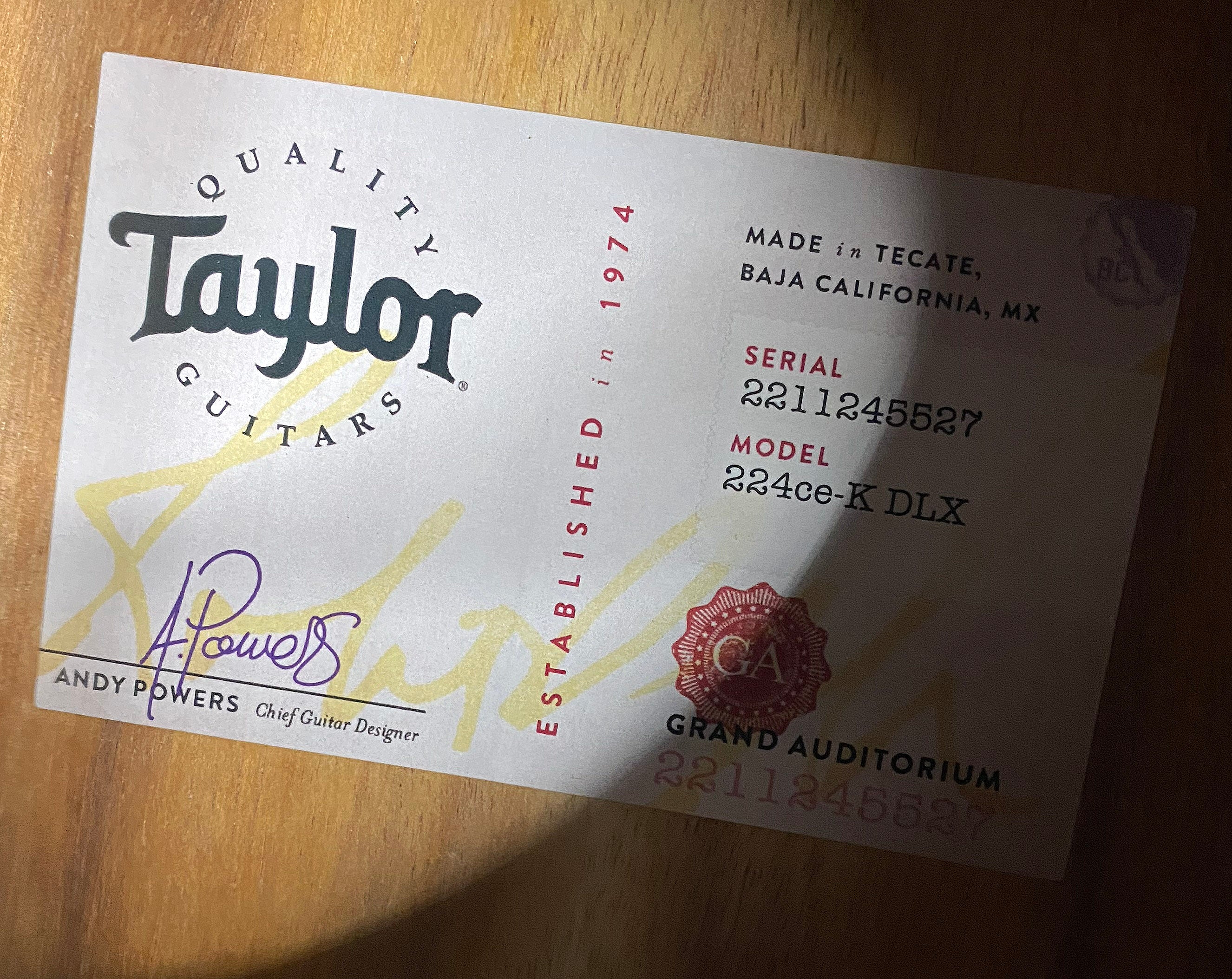 NEW! Taylor 224ce-K DLX Grand Auditorium Acoustic-Electric Guitar - Tobacco - 4.9lbs - Authorized Dealer - G06266