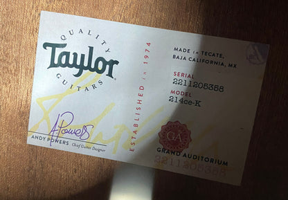 NEW! Taylor 214ce-K Koa Grand Auditorium Acoustic-Electric Guitar Natural Finish - 4.4lbs - Authorized Dealer - G06282