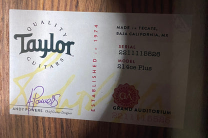 NEW! Taylor 214ce Plus Grand Auditorium Acoustic-Electric Guitar Natural Finish - 4.9lbs - Authorized Dealer - G06268