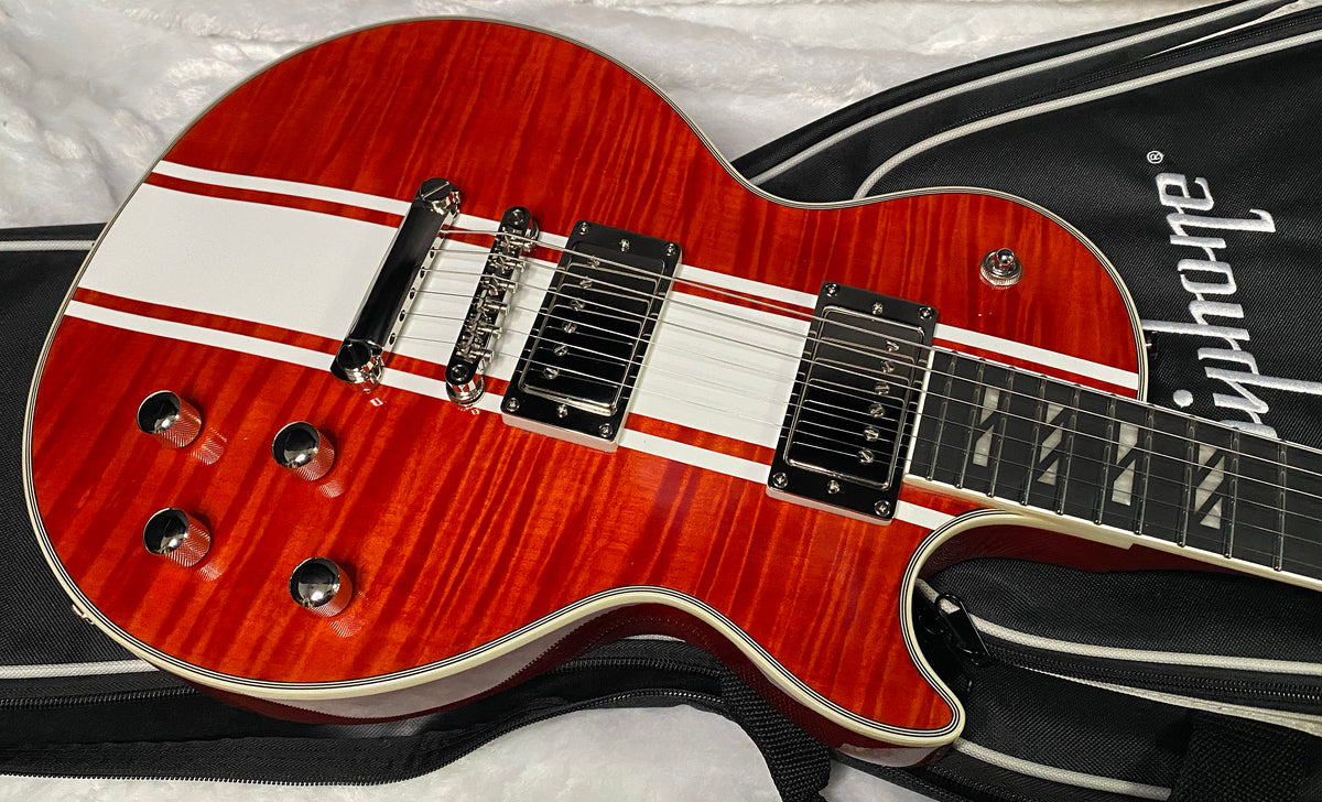 NEW! Epiphone Futura Les Paul Custom - AAAA Flame Top - Rally Red Gloss - Limited Edition - Deluxe Gig Bag - 7.9 lbs - Authorized Dealer - G07692