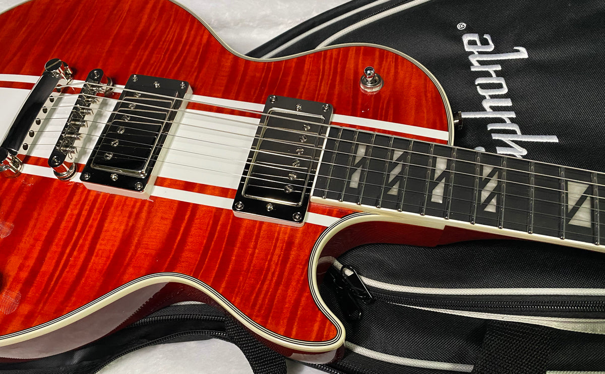 NEW! Epiphone Futura Les Paul Custom - AAAA Flame Top - Rally Red Gloss - Limited Edition - Deluxe Gig Bag - 7.9 lbs - Authorized Dealer - G07692