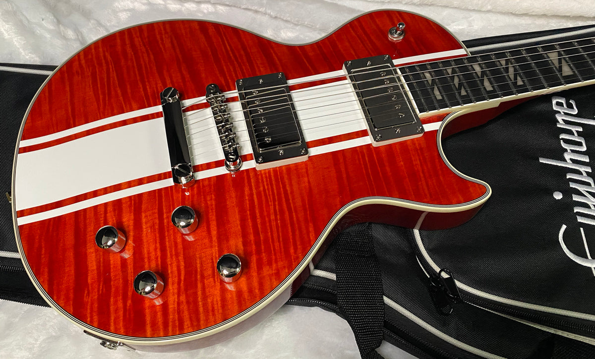 NEW! Epiphone Futura Les Paul Custom - AAAA Flame Top - Rally Red Gloss - Limited Edition - Deluxe Gig Bag - 7.9 lbs - Authorized Dealer - G07692