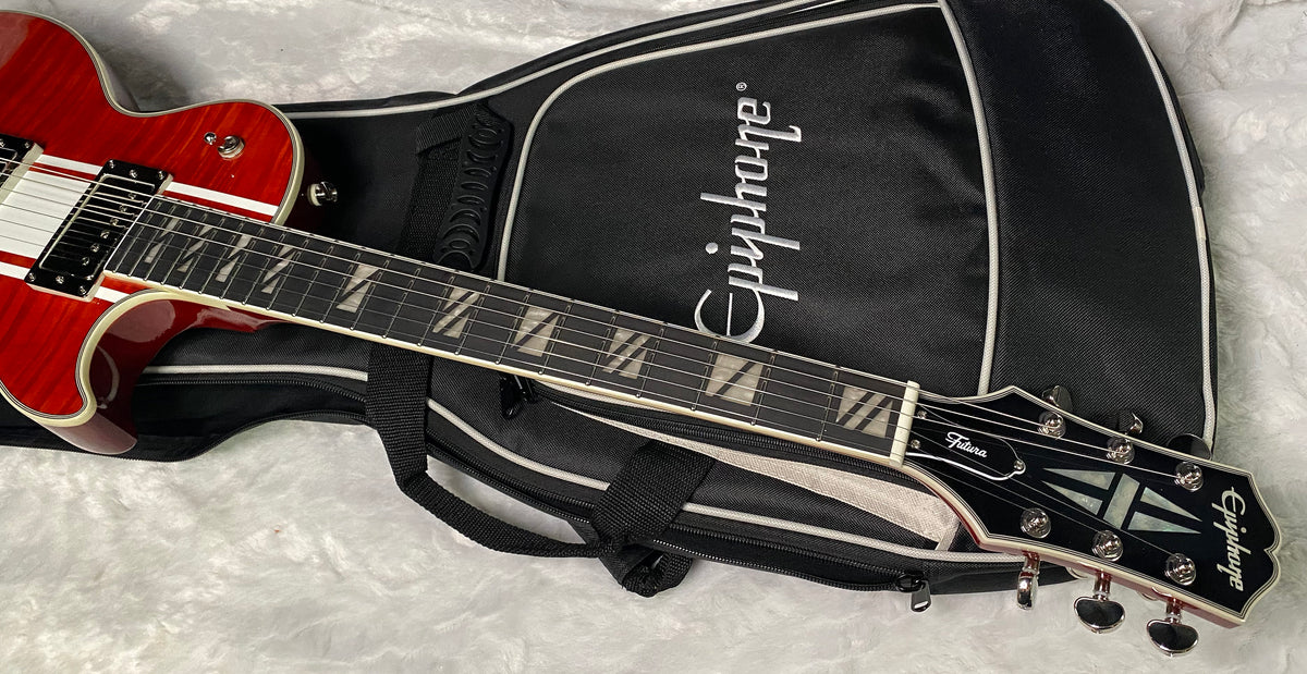 NEW! Epiphone Futura Les Paul Custom - AAAA Flame Top - Rally Red Gloss - Limited Edition - Deluxe Gig Bag - 7.9 lbs - Authorized Dealer - G07692