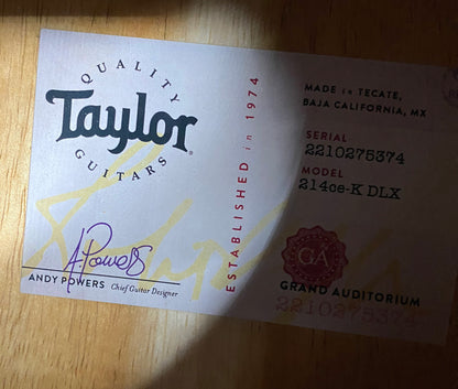 Taylor 214ce-K DLX Koa Grand Auditorium Acoustic-Electric Guitar Natural Finish - 4.65lbs - Authorized Dealer - G06230