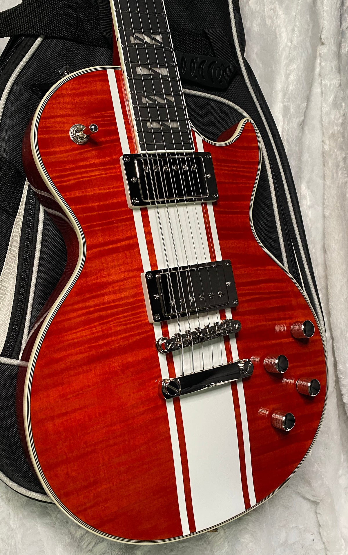 NEW! Epiphone Futura Les Paul Custom - AAAA Flame Top - Rally Red Gloss - Limited Edition - Deluxe Gig Bag - 7.9 lbs - Authorized Dealer - G07692