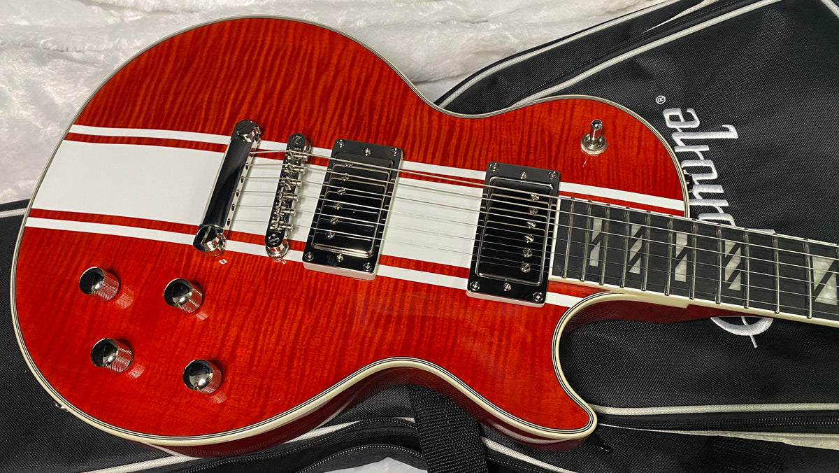 NEW! Epiphone Futura Les Paul Custom - AAAA Flame Top - Rally Red Gloss - Limited Edition - Deluxe Gig Bag - 8 lbs - Authorized Dealer - G07694