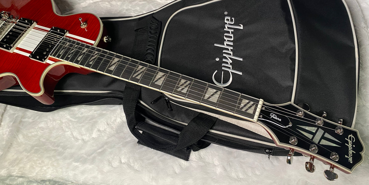 NEW! Epiphone Futura Les Paul Custom - AAAA Flame Top - Rally Red Gloss - Limited Edition - Deluxe Gig Bag - 8 lbs - Authorized Dealer - G07694