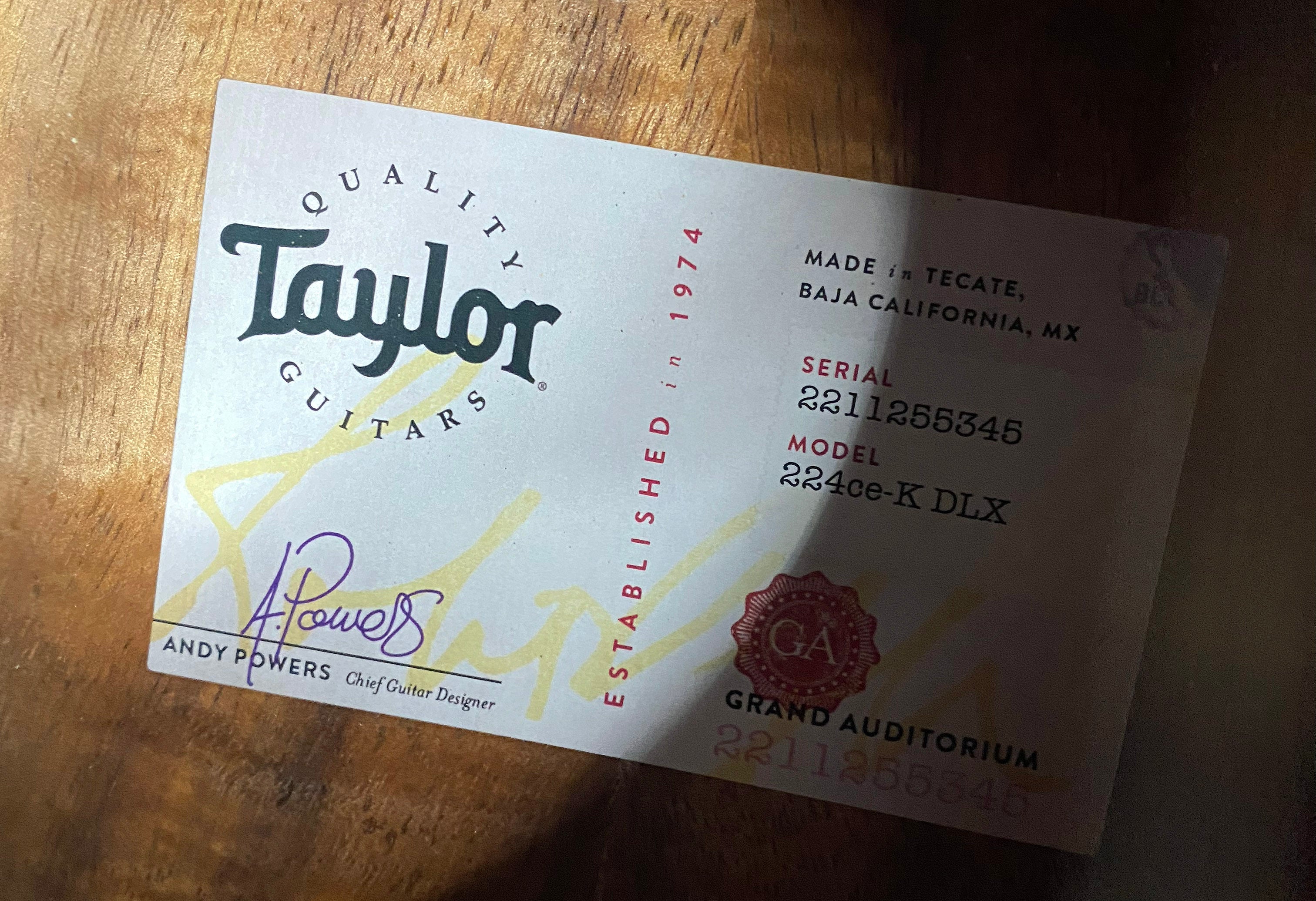 NEW! Taylor 224ce-K DLX Grand Auditorium Acoustic-Electric Guitar - Tobacco - 4.8lbs - Authorized Dealer - G06222