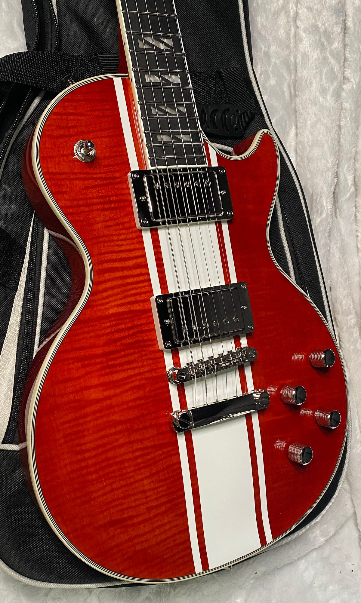 NEW! Epiphone Futura Les Paul Custom - AAAA Flame Top - Rally Red Gloss - Limited Edition - Deluxe Gig Bag - 8 lbs - Authorized Dealer - G07694