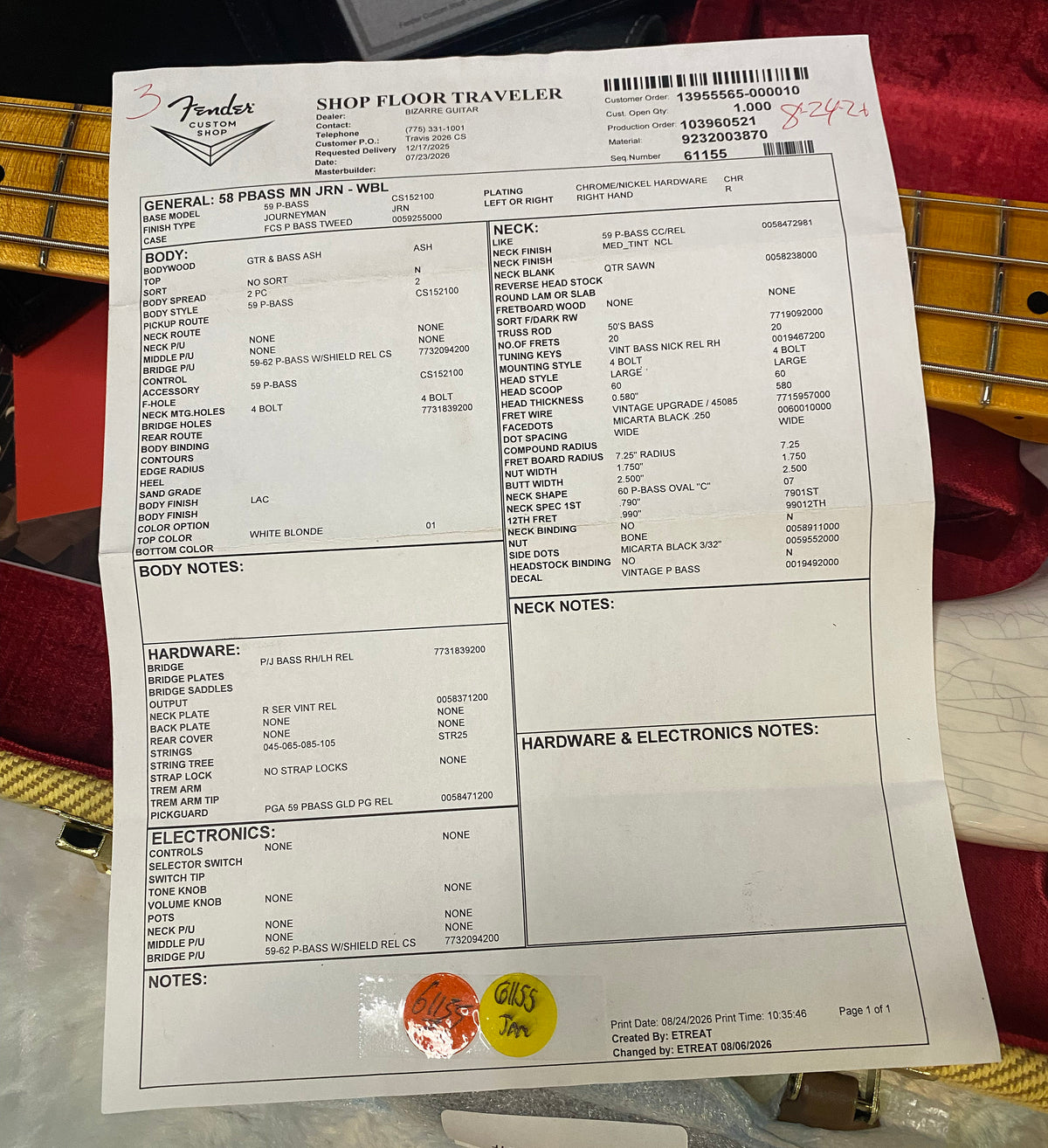 NEW! Fender Custom Shop 1958 Precision Bass Ash Body Journeyman Relic - White Blonde - Authorized Dealer - 8.8lbs - G07723