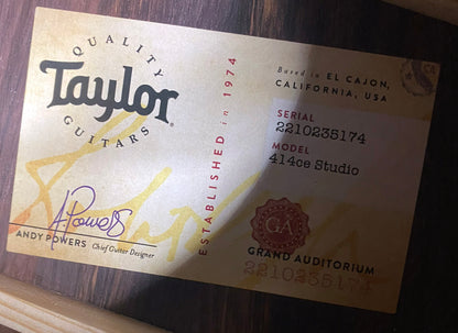 NEW! Taylor 414ce Studio Acoustic-Electric Guitar - Natural - 4.7lbs - Authorized Dealer - Serial # 2210235174