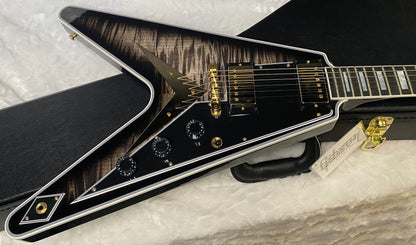 NEW! Gibson Custom Shop Flying V Custom - Cobra Black Curly Flame Top - Authorized Dealer - Ultra RARE! 7.1 lbs - G07007