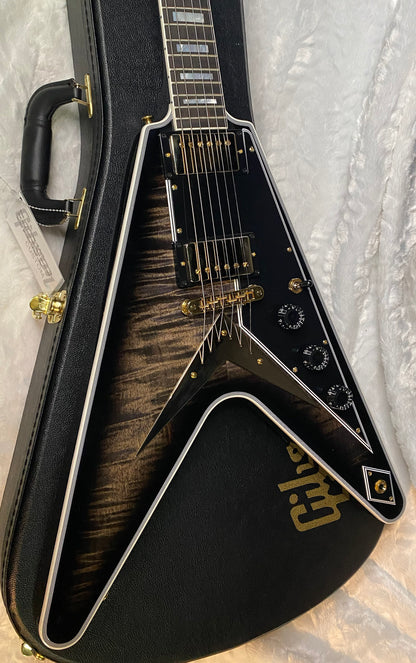 NEW! Gibson Custom Shop Flying V Custom - Cobra Black Curly Flame Top - Authorized Dealer - Ultra RARE! 7.1 lbs - G07007