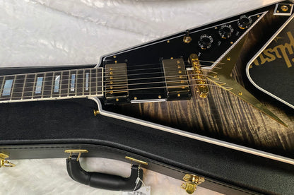 NEW! Gibson Custom Shop Flying V Custom - Cobra Black Curly Flame Top - Authorized Dealer - Ultra RARE! 7.1 lbs - G07006