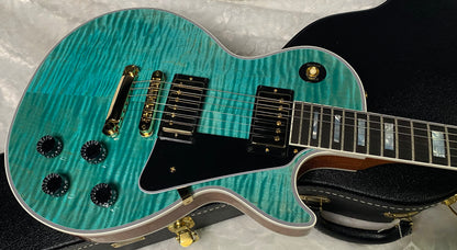 NEW! Gibson Dealer Select Custom Shop Les Paul Custom AAA Quilt Top - Aqua Blue - Authorized Dealer - WOW! 8 lbs - G06348