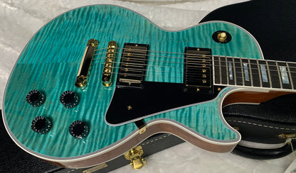 NEW! Gibson Dealer Select Custom Shop Les Paul Custom AAA Quilt Top - Aqua Blue - Authorized Dealer - WOW! 8 lbs - G06348