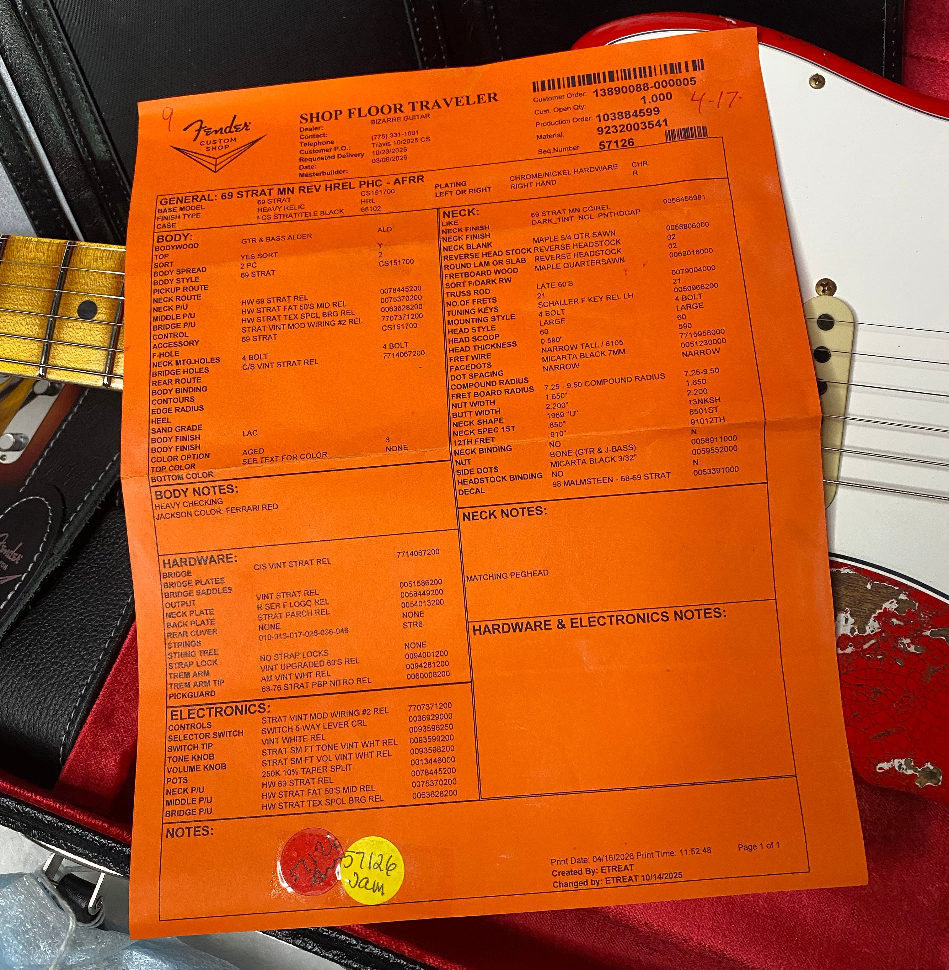 NEW! Fender Custom Shop Special Run '69 Stratocaster Heavy Relic - Handwound P/U's - Aged Ferrari Red - Reverse Headstock - 7.9lbs - Authorized Dealer - One OFF! SUPER RARE! G07043