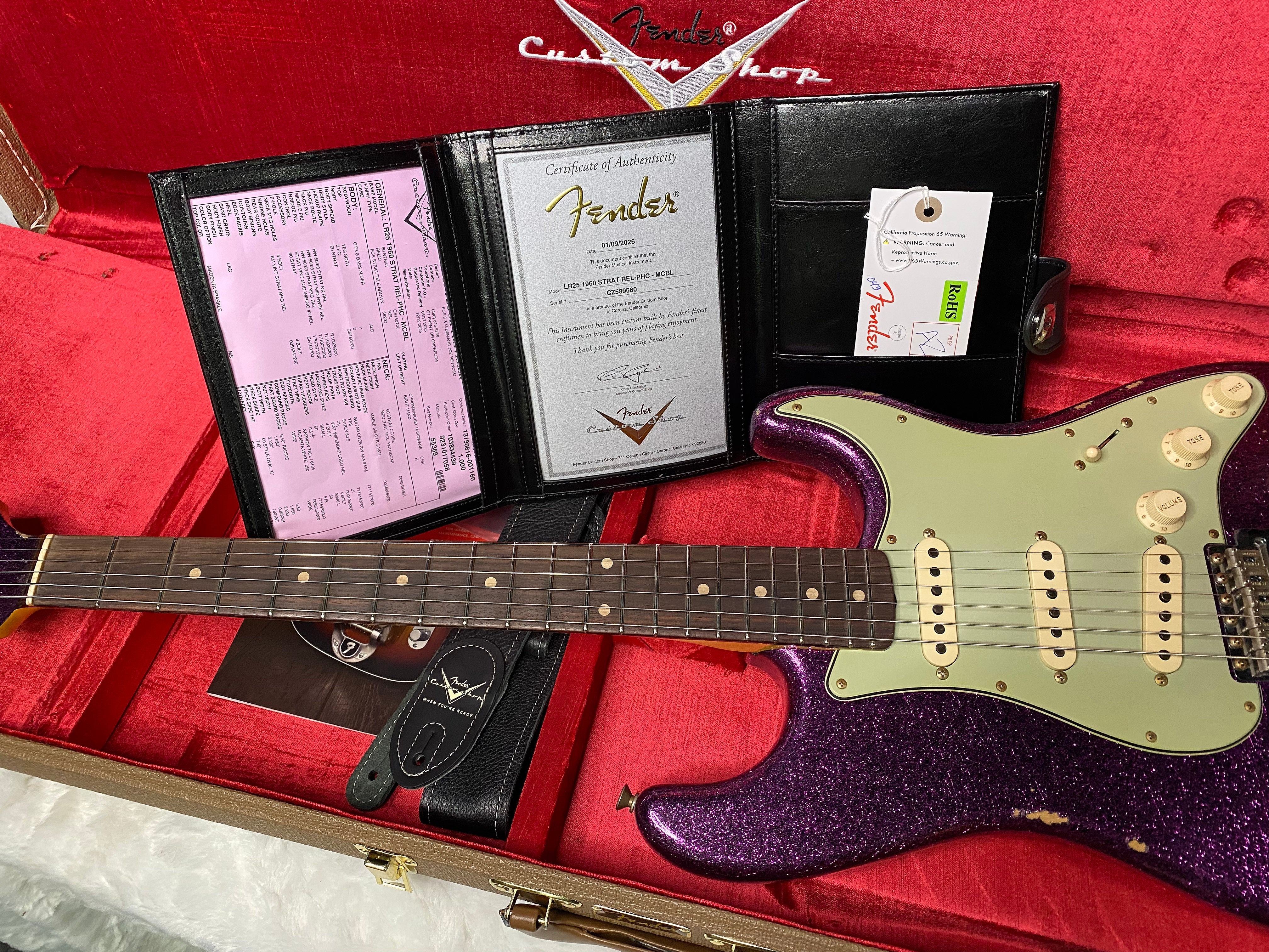 NEW! Fender Custom Shop 1960 Stratocaster Relic - Magenta Sparkle - Matching Peg Head - Handwound Pick-Ups - 7.9 lbs - Authorized Dealer - G07040