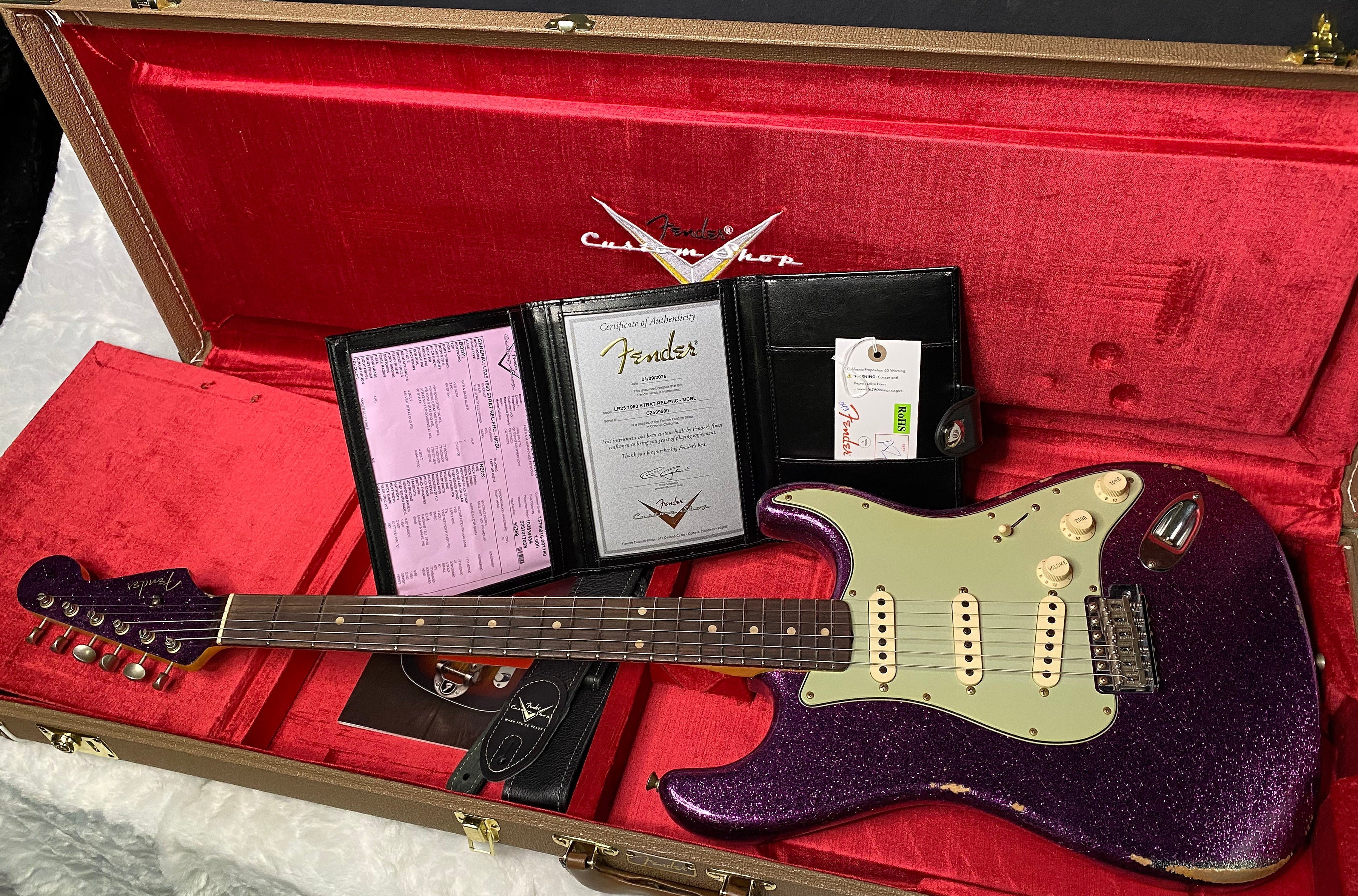 NEW! Fender Custom Shop 1960 Stratocaster Relic - Magenta Sparkle - Matching Peg Head - Handwound Pick-Ups - 7.9 lbs - Authorized Dealer - G07040