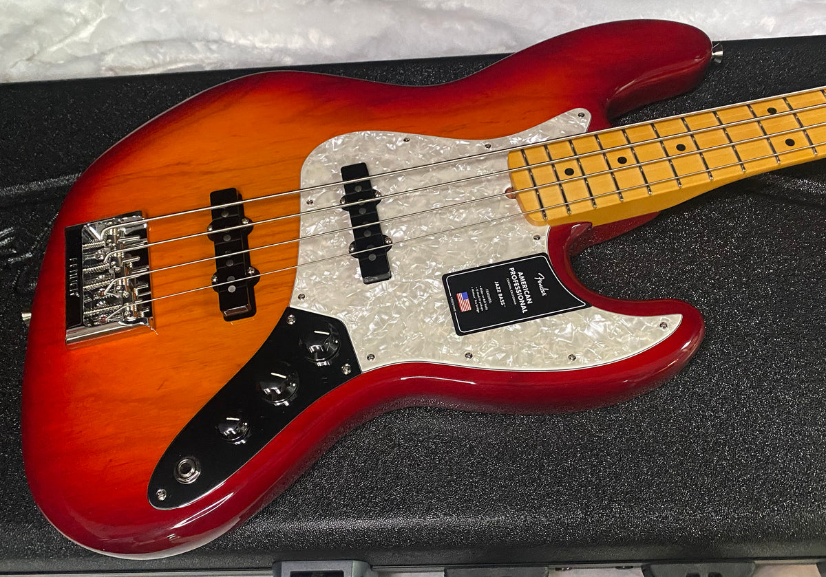 NEW ! Fender American Professional Jazz Bass Maple Fingerboard - Ash Body - Aged Cherry Burst - Authorized Dealer - In-Stock! G07754