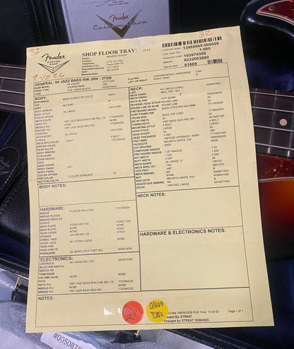 NEW! Fender Custom Shop 64 Jazz Bass Relic - Sunburst Finish - 9.35 lbs - Authorized Dealer - G07766