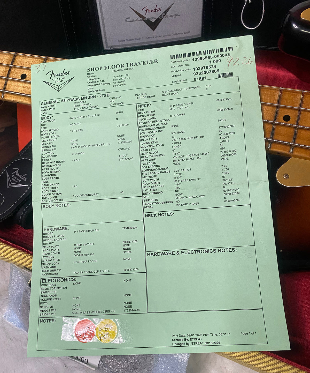 NEW! Fender Custom Shop 1958 Precision Bass Journeyman Relic - 2-Tone Sunburst - Authorized Dealer - 8.9lbs - G07765