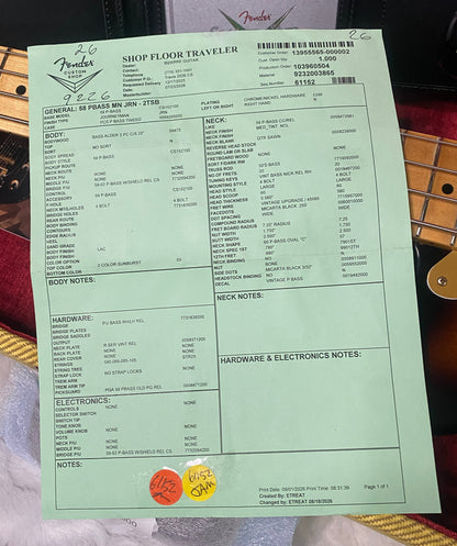 NEW! Fender Custom Shop 1958 Precision Bass Journeyman Relic - 2-Tone Sunburst - Authorized Dealer - 8.9lbs - G07769