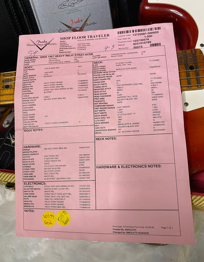 NEW! Fender 1957 Stratocaster Heavy Relic Custom Shop - Aged Cherry Sunburst - Only 7.25lbs - G06387