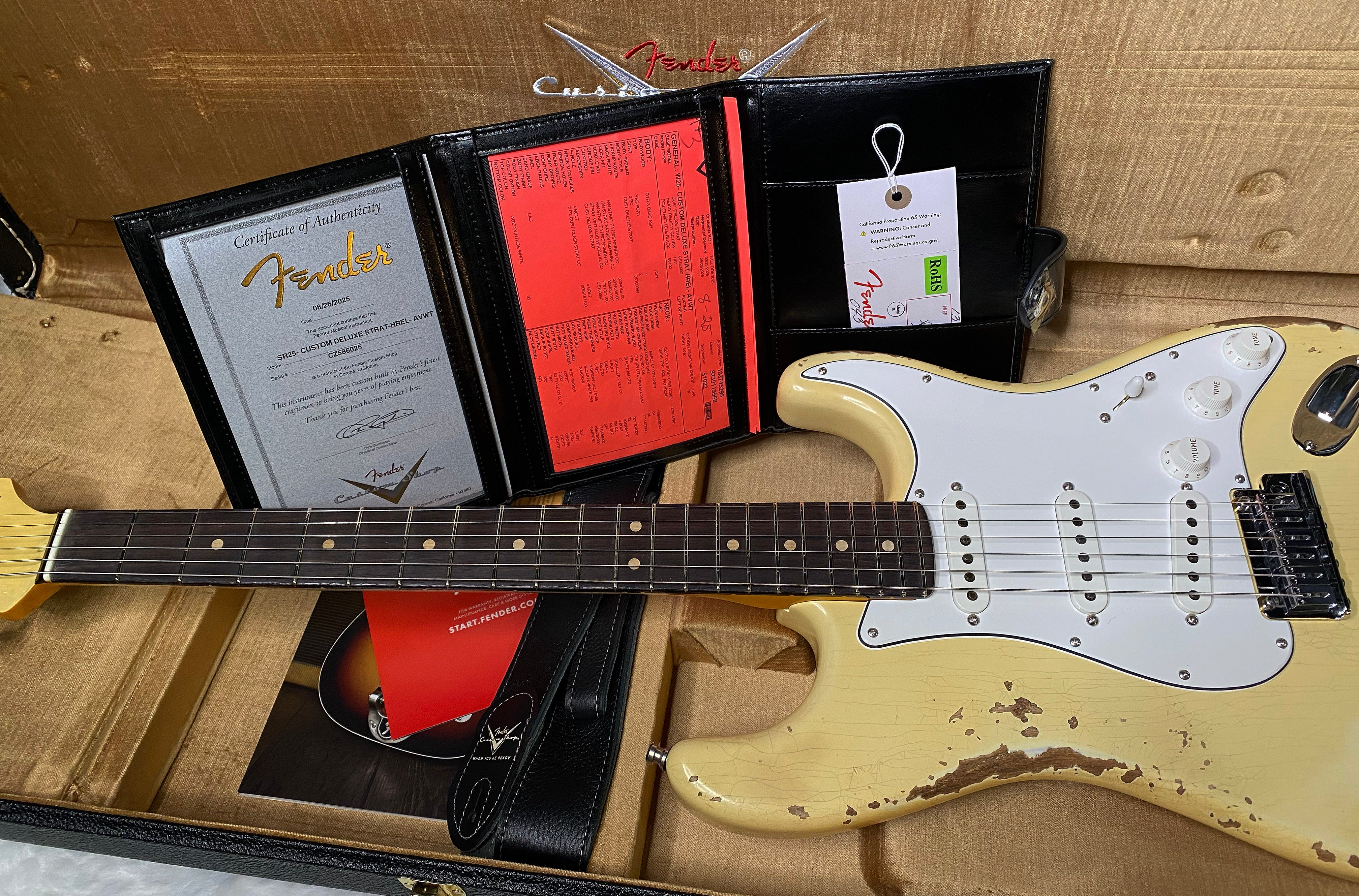 NEW! Fender Custom Deluxe Strat Heavy Relic - Aged Vintage White - Matching Peg Head - Authorized Dealer - 7.25lbs - G06378