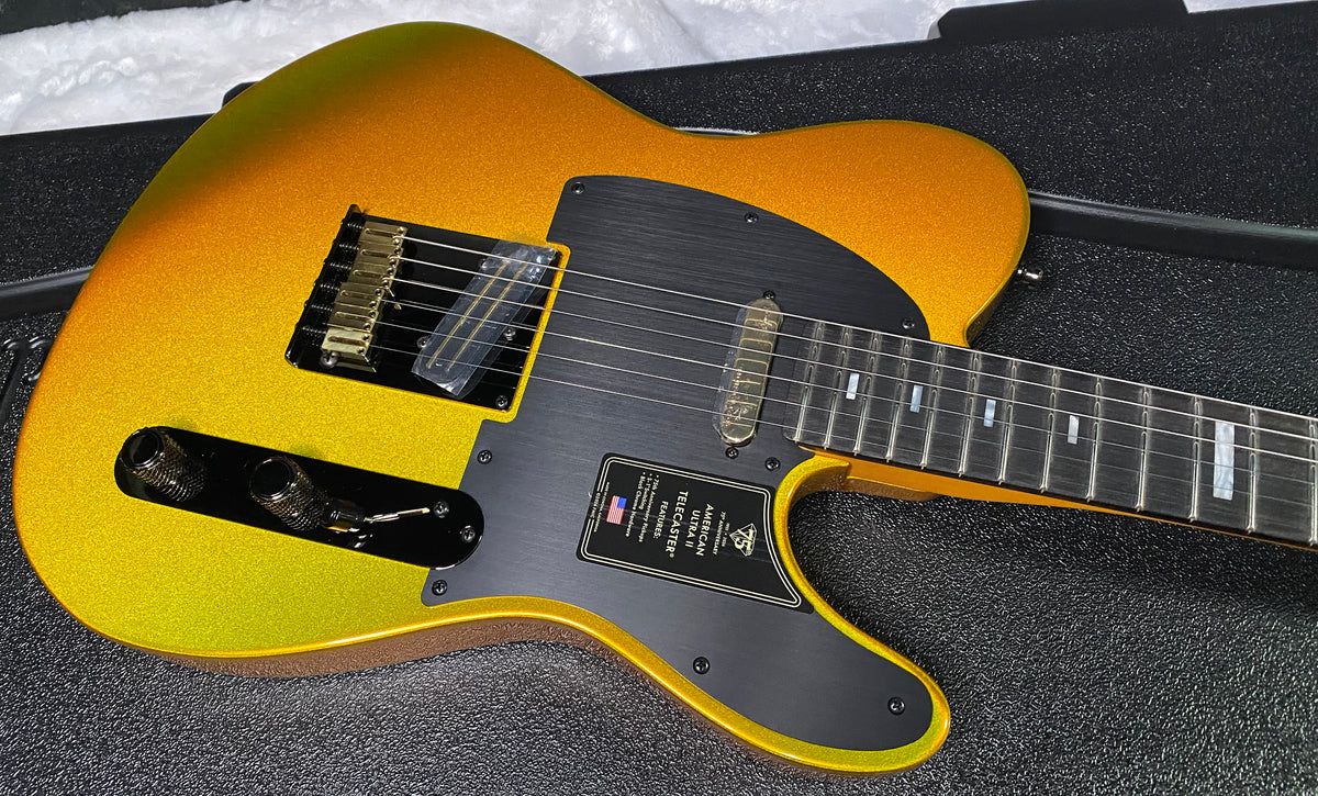 NEW! Fender 75th Anniversary American Ultra II Telecaster - Ebony Board - Liquid Gold Finish - 7.9lbs - Authorized Dealer - G07798