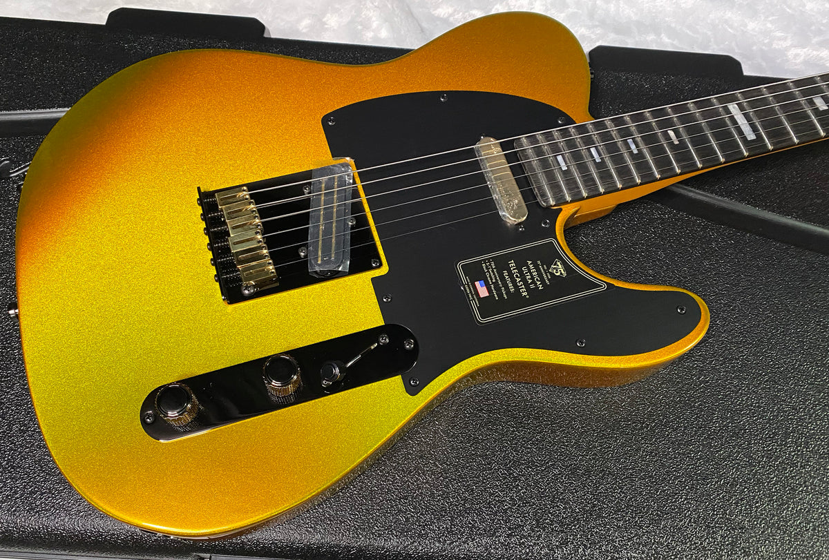 NEW! Fender 75th Anniversary American Ultra II Telecaster - Ebony Board - Liquid Gold Finish - 7.9lbs - Authorized Dealer - G07798