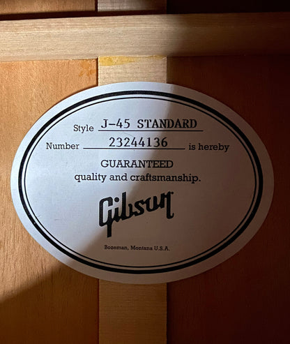 NEW ! Gibson Acoustic J-45 Standard Acoustic Electric Guitar - Natural Gloss Cherry Back - 4.35lbs - Authorized Dealer - G07807