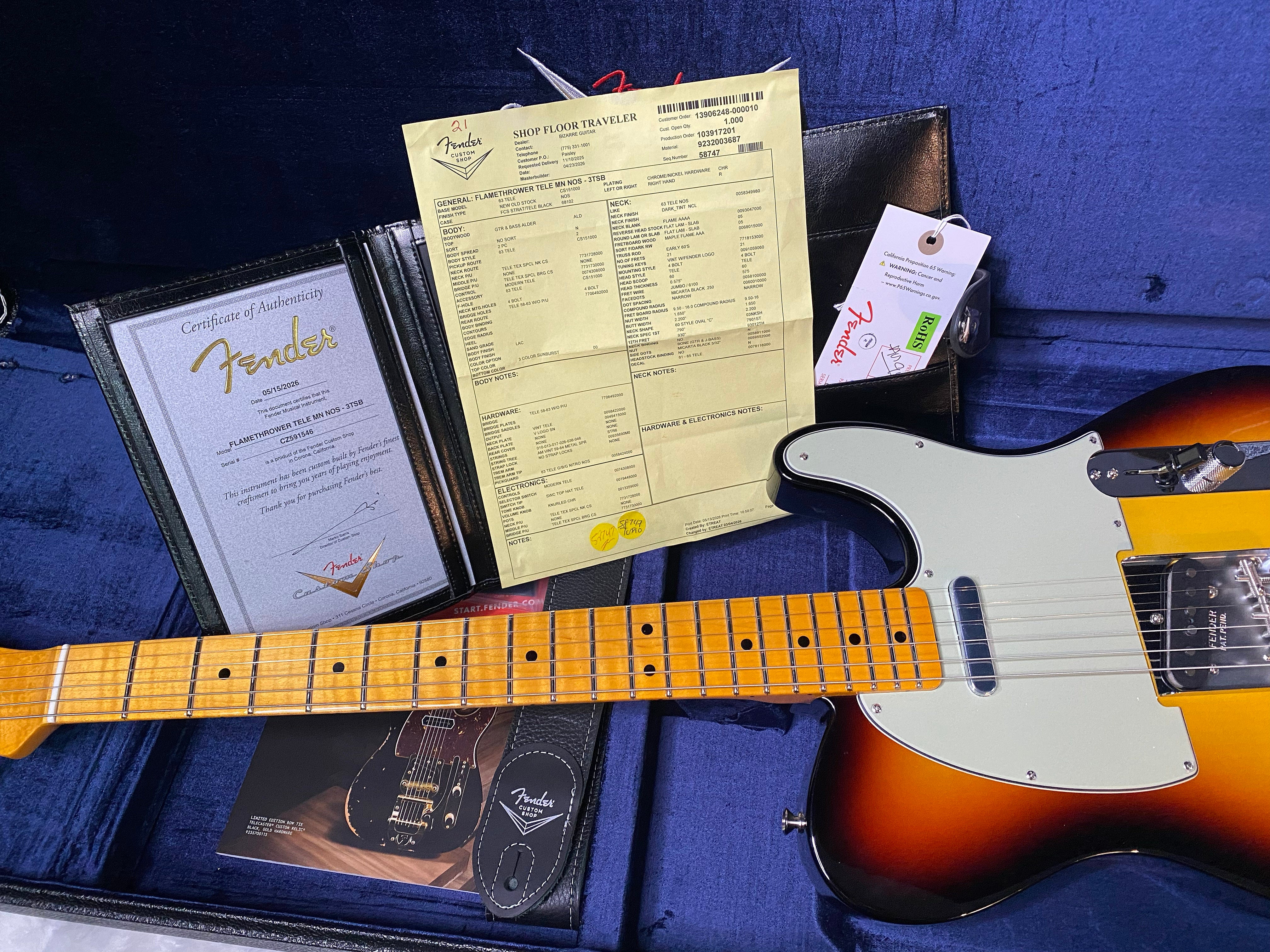 NEW! Fender Custom Shop Flamethrower Telecaster Custom - NOS - Modern Specs - Texas Special Pick-Ups - AAAA Flamed Neck - 3-Tone Sunburst - Authorized Dealer - 7.55lbs - G07106