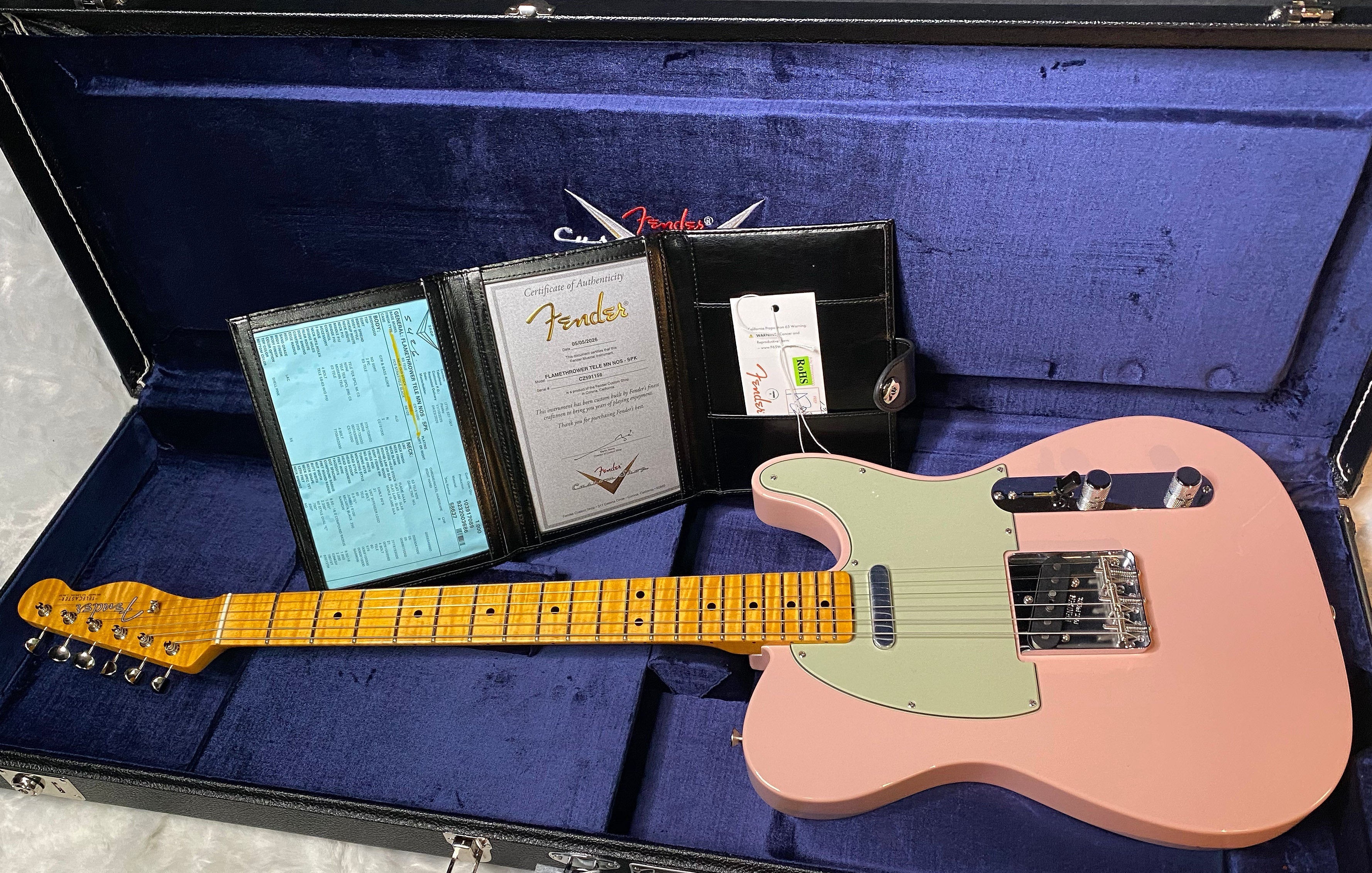 NEW! Fender Custom Shop Flamethrower Telecaster Custom - NOS - Modern Specs - Texas Special Pick-Ups - AAAA Flamed Neck - Shell Pink - Authorized Dealer - 7.5lbs - G07105
