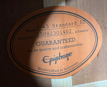 NEW! Epiphone Inspired by Gibson J-45 Standard EC Acoustic-Electric Guitar - Honeyburst - 5.5lbs - Gig Bag - Authorized Dealer - G07108