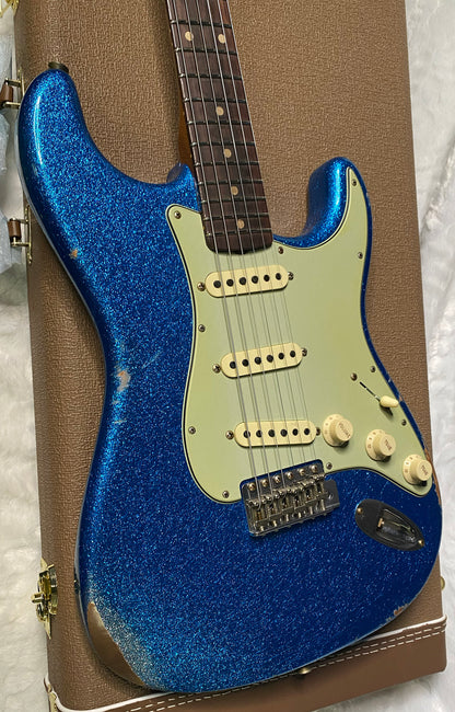 NEW ! Fender Custom Shop Limited Edition 1960's DUALMAG II Stratocaster - Journeyman Relic - Aged Blue Sparkle Finish - AAA Rosewood Board - Authorized Dealer - 7.9lbs - G07110