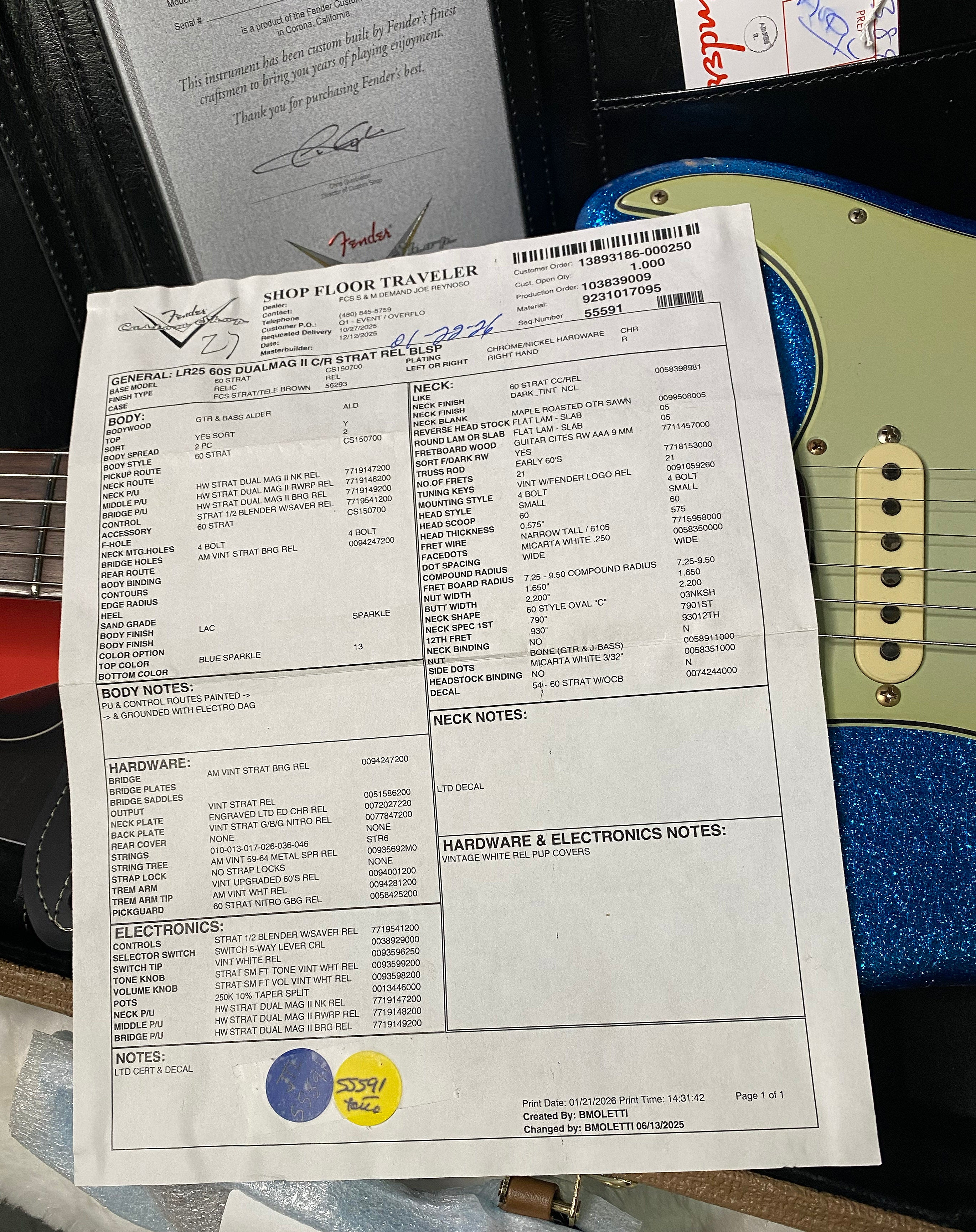 NEW ! Fender Custom Shop Limited Edition 1960's DUALMAG II Stratocaster - Journeyman Relic - Aged Blue Sparkle Finish - AAA Rosewood Board - Authorized Dealer - 7.9lbs - G07110